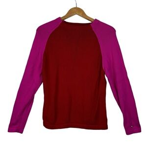 Tommy Hilfiger Colorblock Sweater Size L Bold Bright Cotton Red Pink